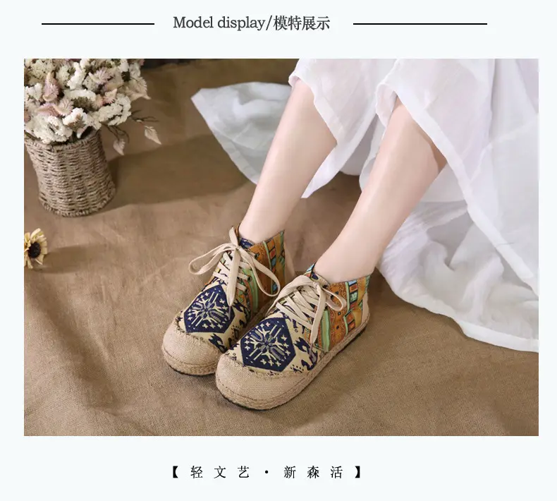 Ethnic Style Casual Linen Bottom Boots Women's 2025 Autumn and Winter New Arrival Embroidered Cloth Shoes Cotton Linen College Style Cloth Shoes for Women — feature 8