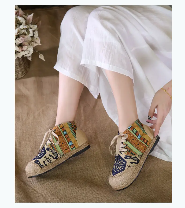 Ethnic Style Casual Linen Bottom Boots Women's 2025 Autumn and Winter New Arrival Embroidered Cloth Shoes Cotton Linen College Style Cloth Shoes for Women — feature 9