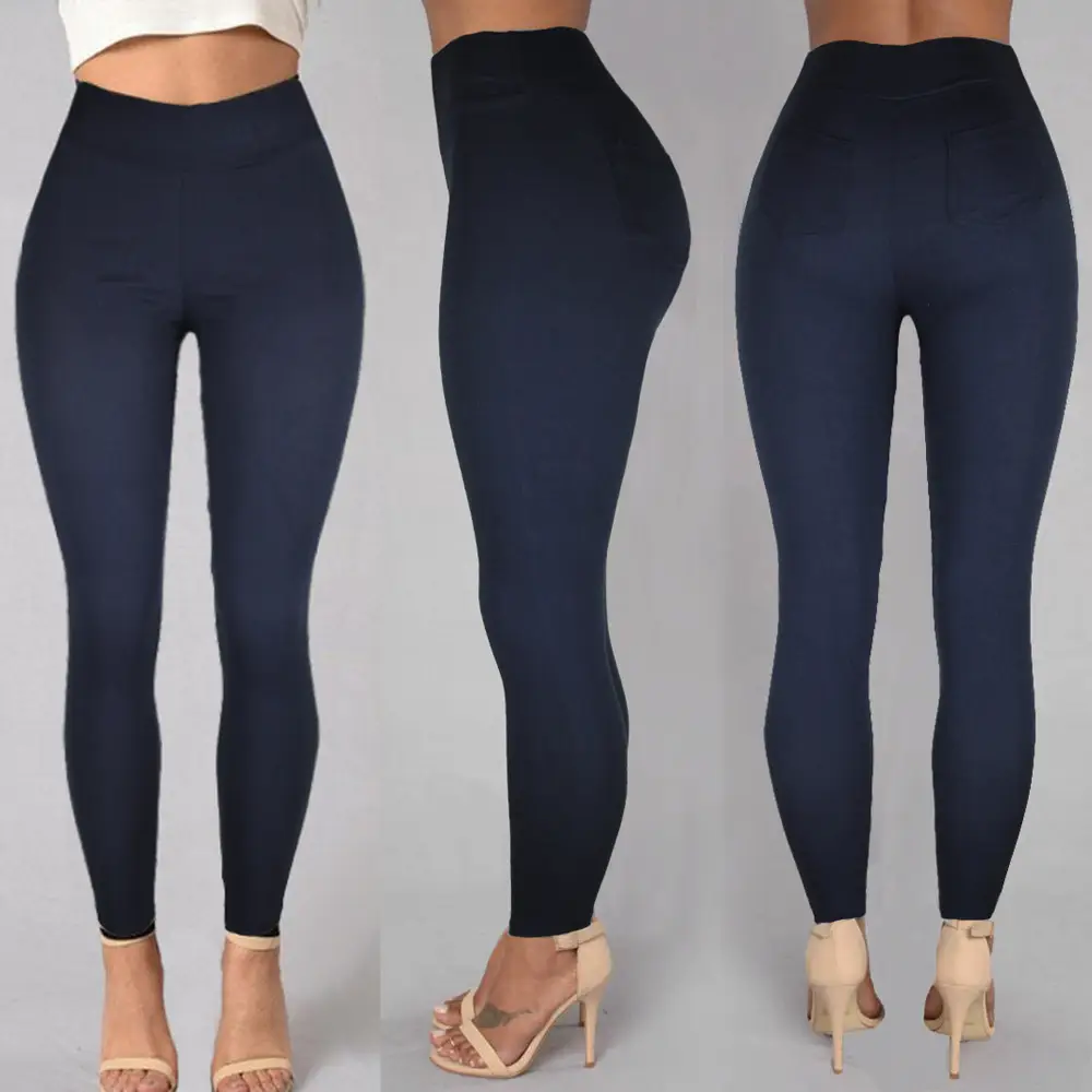Women's Navy High Waist Ankle-Length Leggings - Image 5