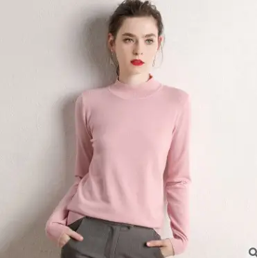 Women's Slim Fit Sweater Pullover Blue White Collar - Image 2