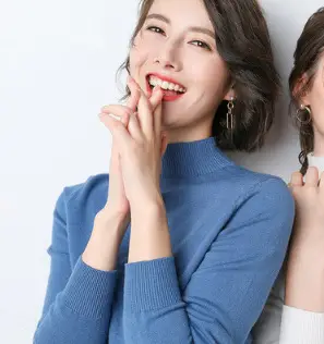 Women's Slim Fit Sweater Pullover Blue White Collar - Image 7