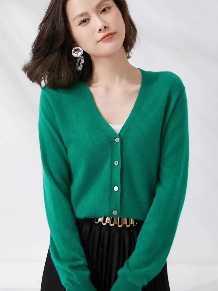 Black V-Neck Knitted Cardigan Women's Loose Base Layer - Image 13
