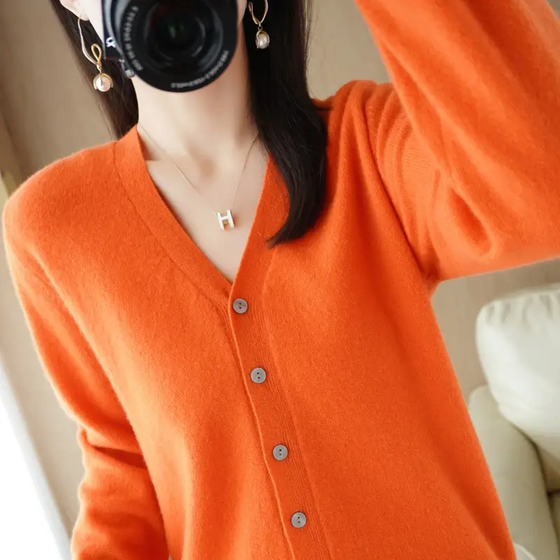 Black V-Neck Knitted Cardigan Women's Loose Base Layer - Image 14