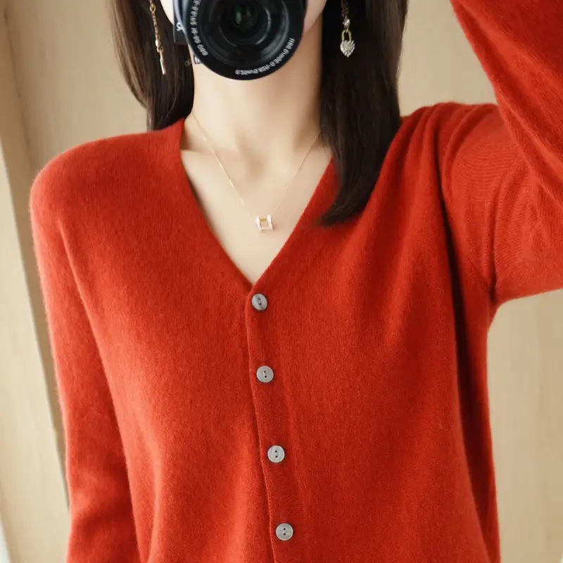 Black V-Neck Knitted Cardigan Women's Loose Base Layer - Image 17