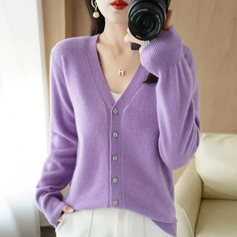 Black V-Neck Knitted Cardigan Women's Loose Base Layer - Image 22