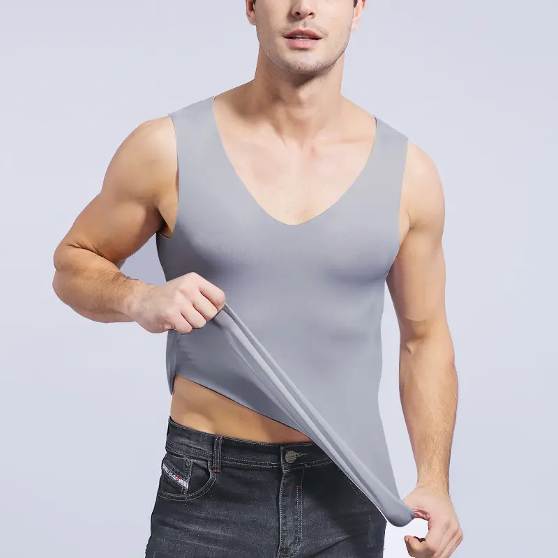 Men V-Neck Ice Silk Vest Light Blue Wide Shoulder