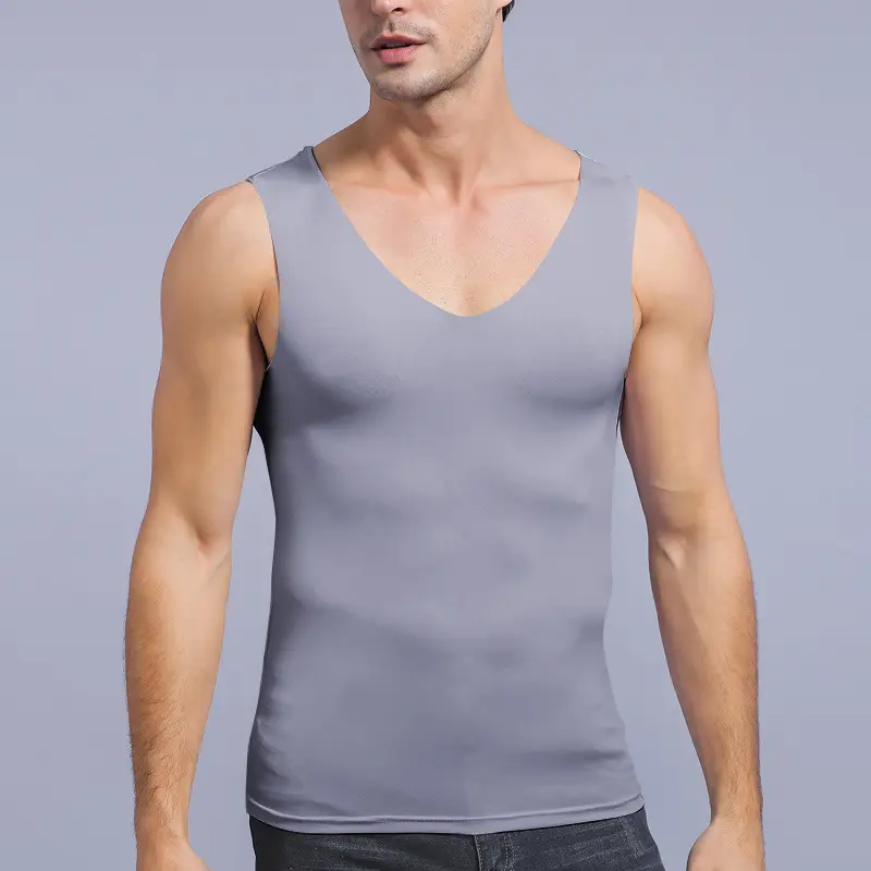 Men's White Velvet V-Neck Vest Plus Size Stretch