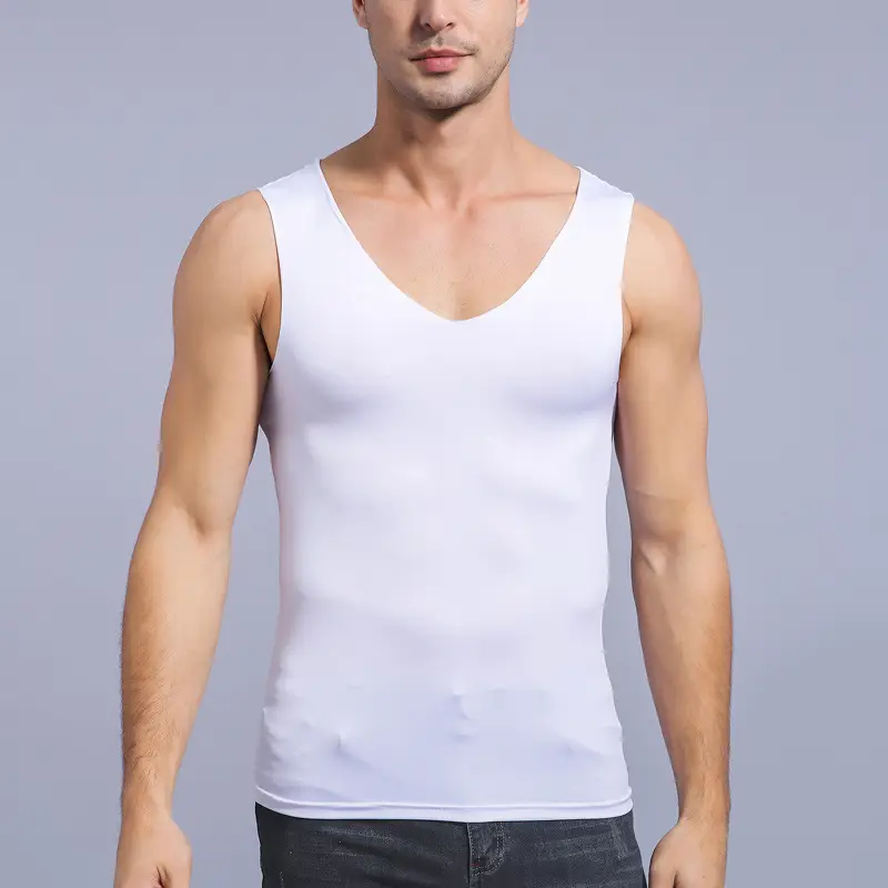 Men's White Velvet V-Neck Vest Plus Size Stretch
