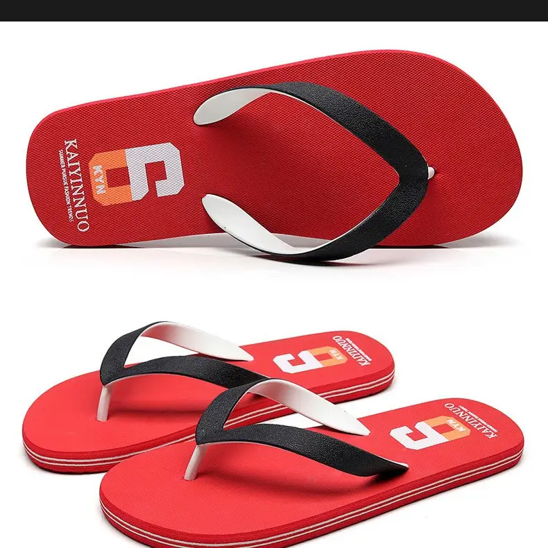 2026 Korean Style Black Red Flip Flops for Men