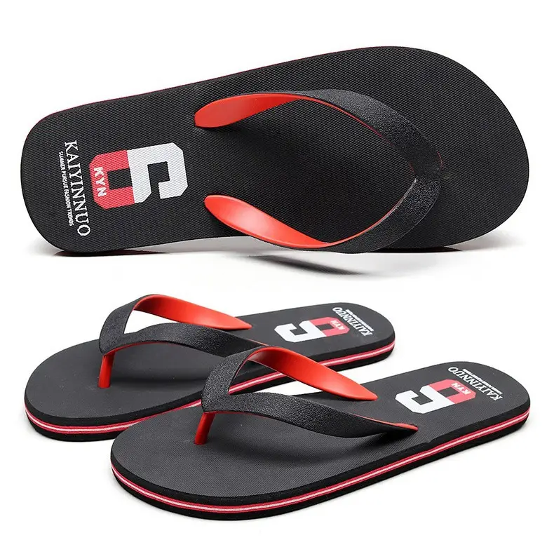 2026 Korean Style Black Red Flip Flops for Men