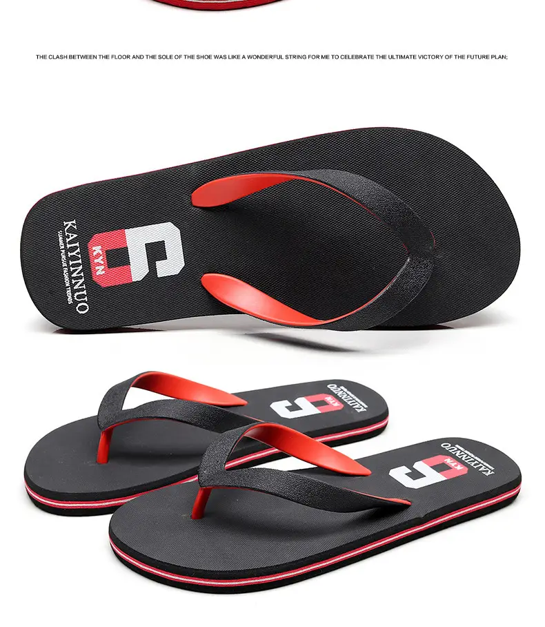 2026 Korean Style Black Red Flip Flops for Men