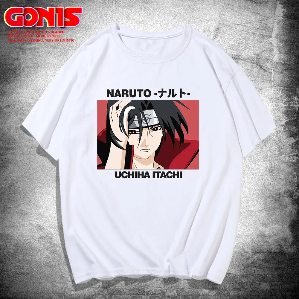 Men White Naruto Uchiha Machi Cotton T-Shirt - Image 2