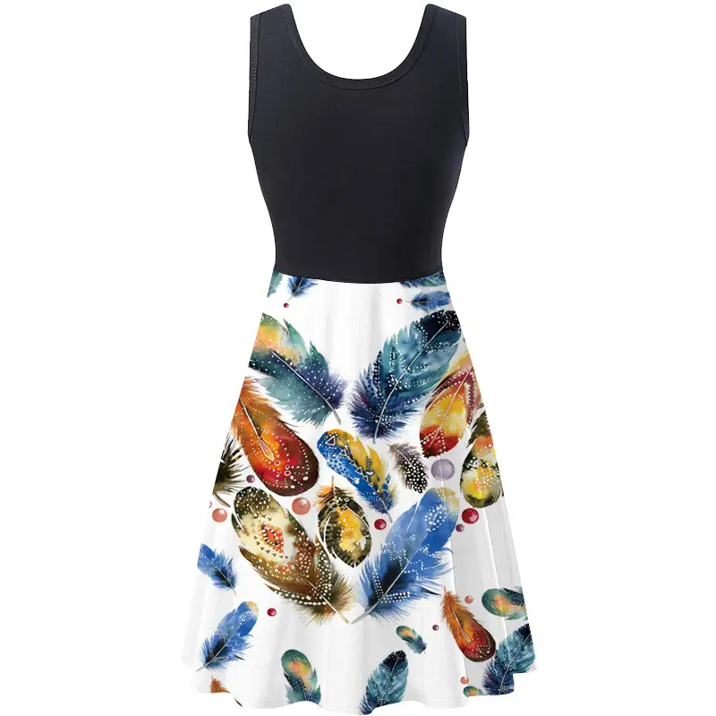 Women's Floral Sleeveless Skirt Set Black Top White Print - Image 4