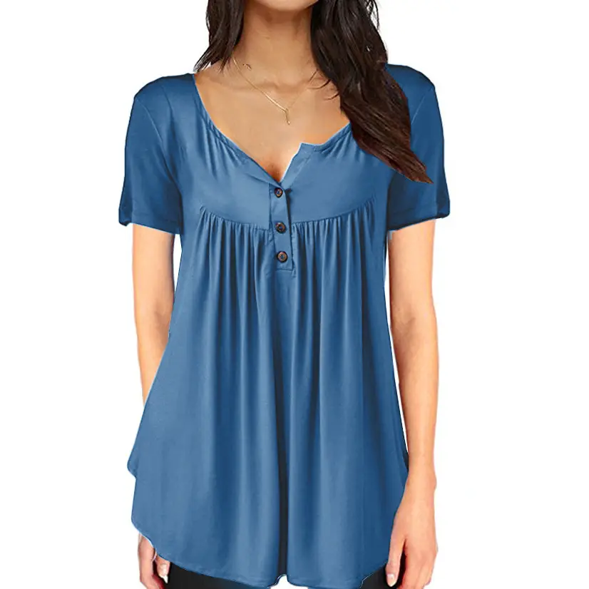 Women Pleated Button T-Shirt Maroon Loose Fit - Image 31
