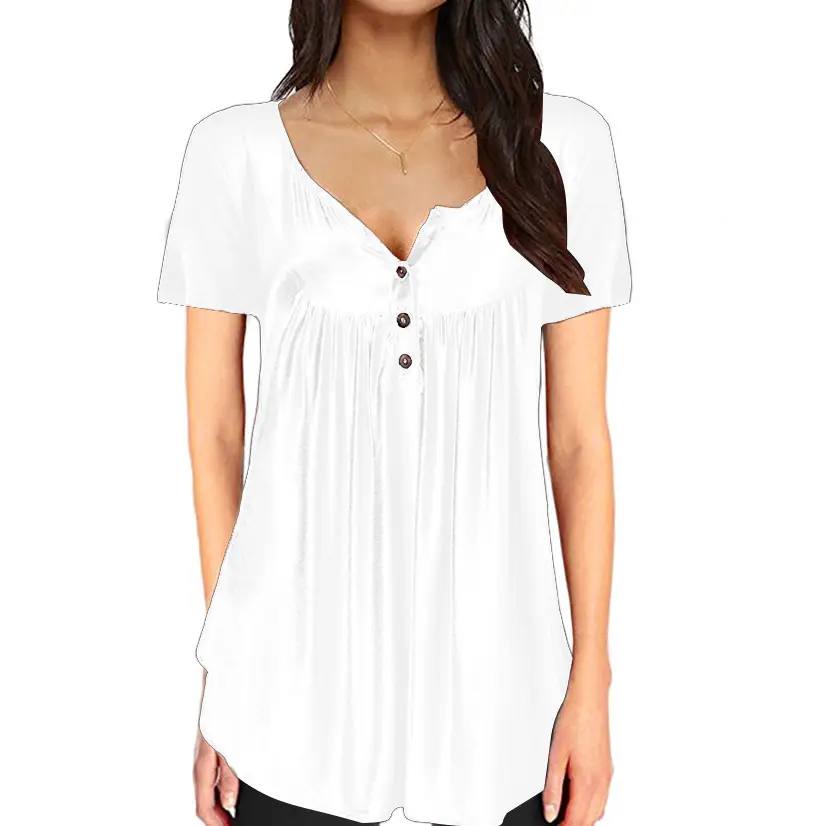 Women Pleated Button T-Shirt Maroon Loose Fit - Image 33
