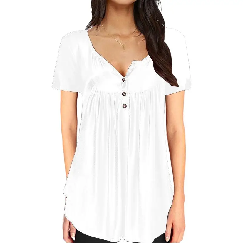 Women Pleated Button T-Shirt Maroon Loose Fit