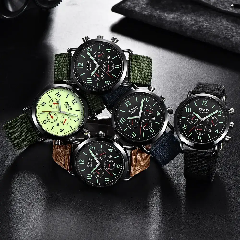 Xinew Men's Black Chronograph Wrist Watch with Nylon Band - Image 11