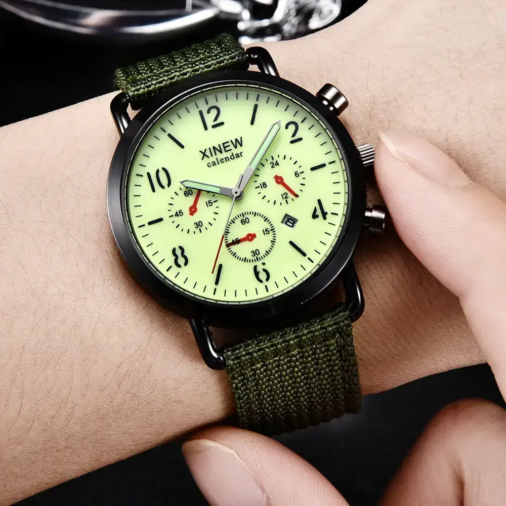 Xinew Men's Black Chronograph Wrist Watch with Nylon Band - Image 12