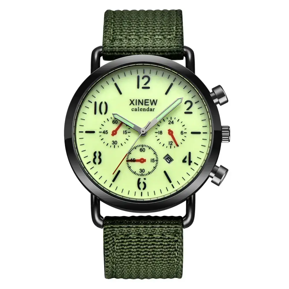 Xinew Men's Black Chronograph Wrist Watch with Nylon Band - Image 2