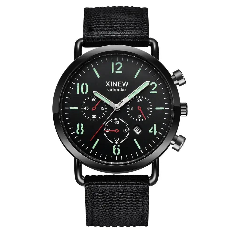 Xinew Men's Black Chronograph Wrist Watch with Nylon Band - Image 3