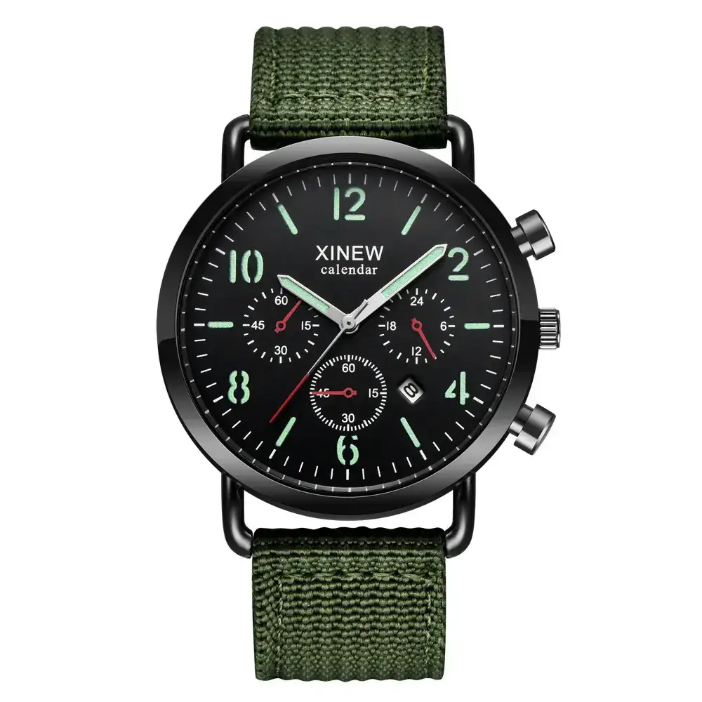 Xinew Men's Black Chronograph Wrist Watch with Nylon Band - Image 5