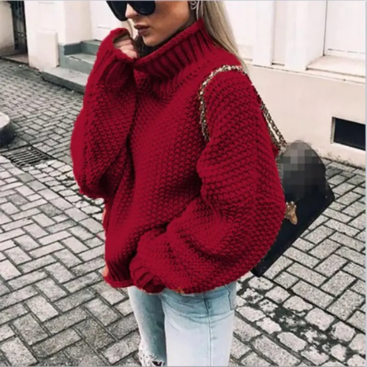 Women's 2025 Curled White Sweater High Neck Bat Sleeve - Image 11