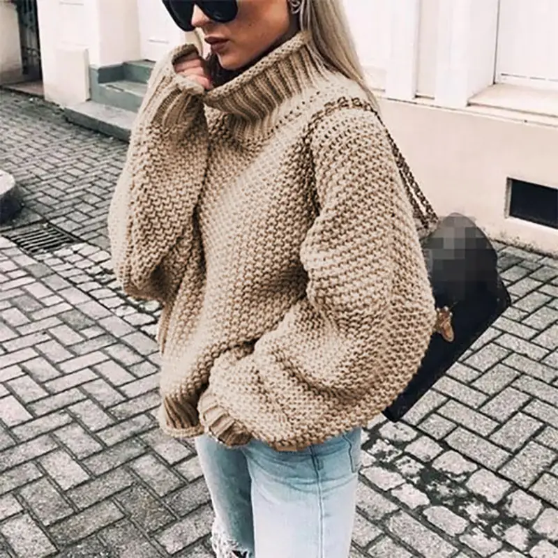 Women's 2025 Curled White Sweater High Neck Bat Sleeve - Image 2