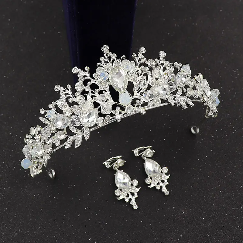 Bridal Crown with Rhinestone & Earrings Set