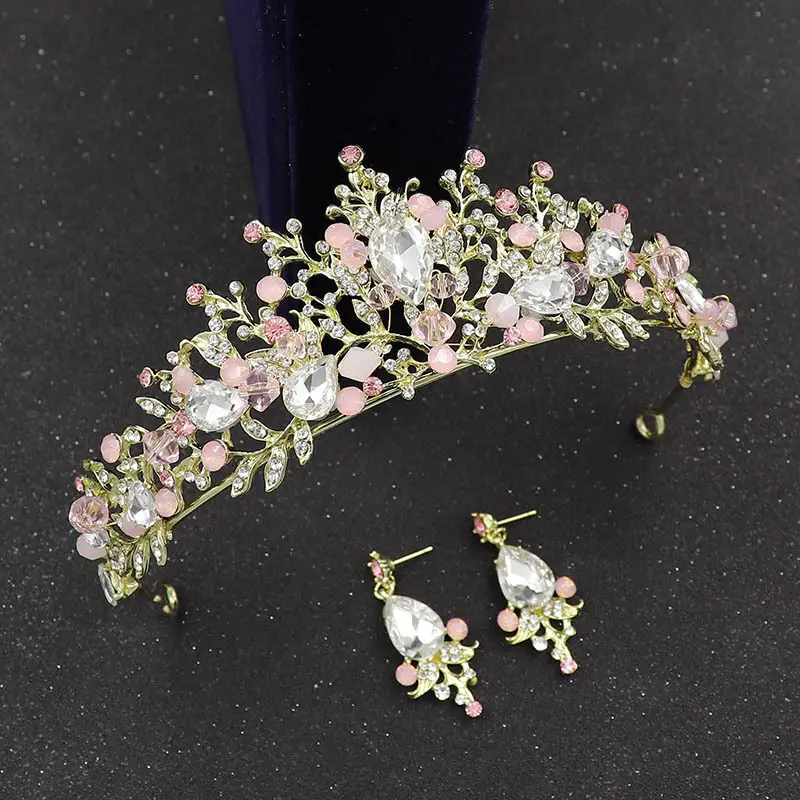 Bridal Crown with Rhinestone & Earrings Set