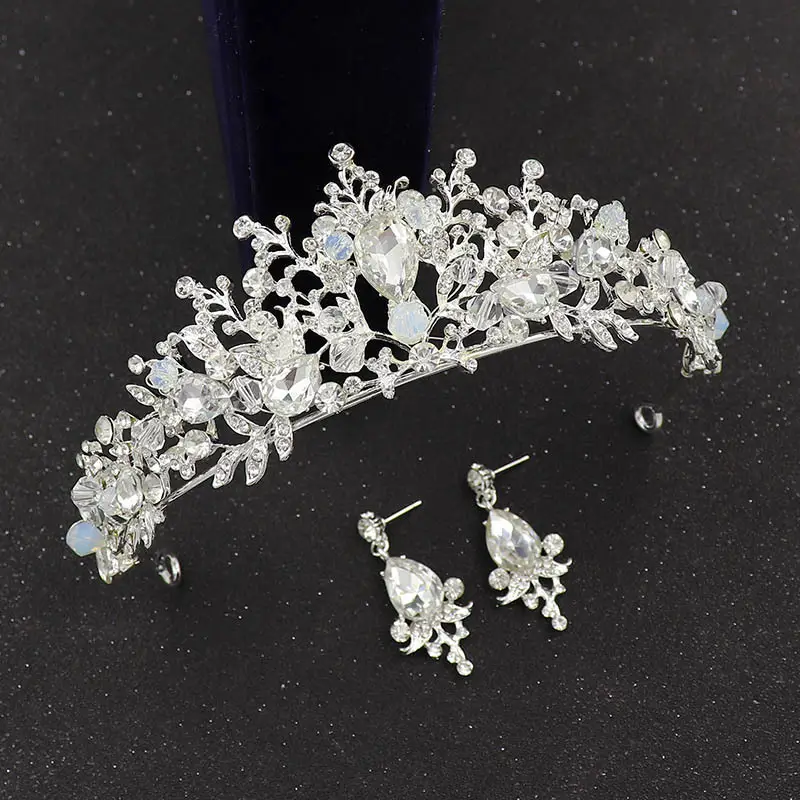 Bridal Crown with Rhinestone & Earrings Set