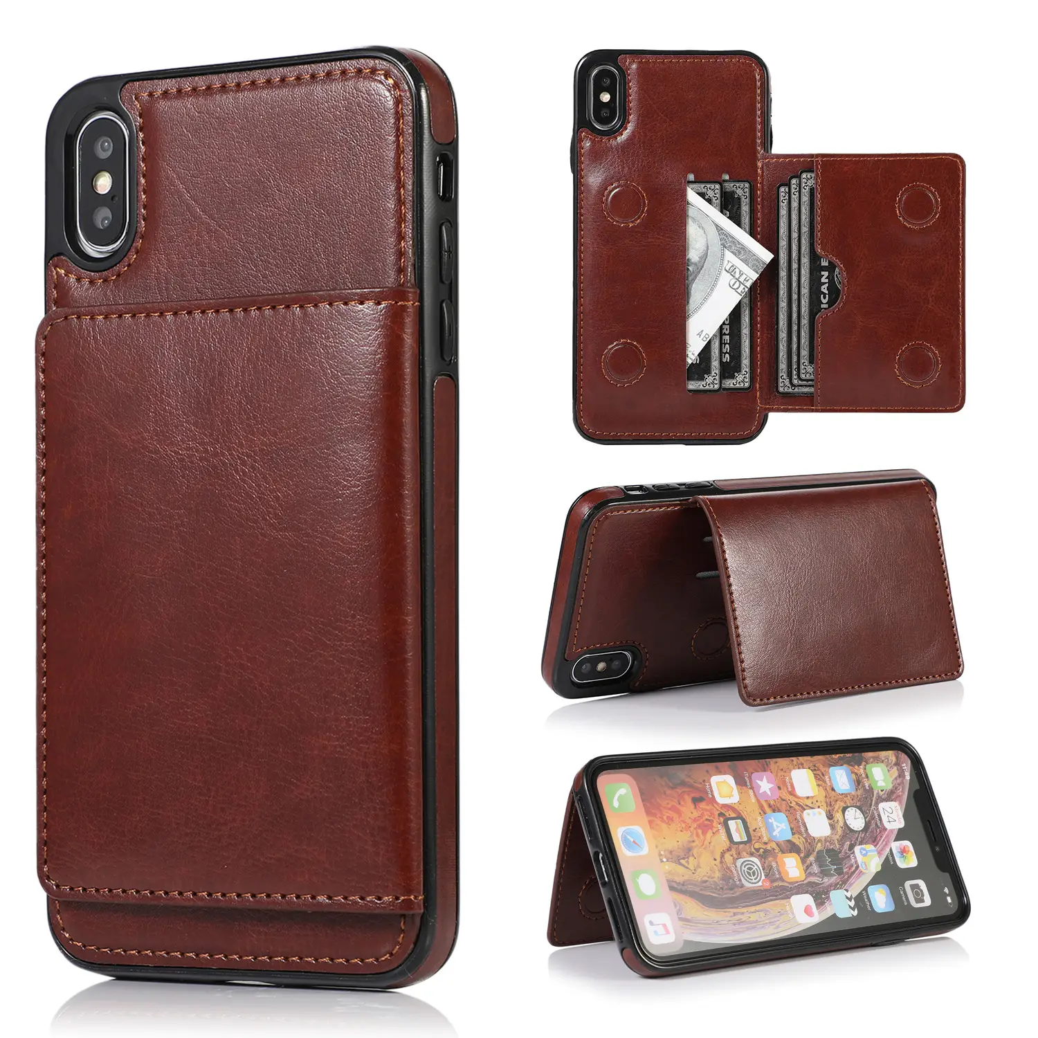 Blue Leather iPhone 12 Case with 3 Card Slots & Magnets - Image 11