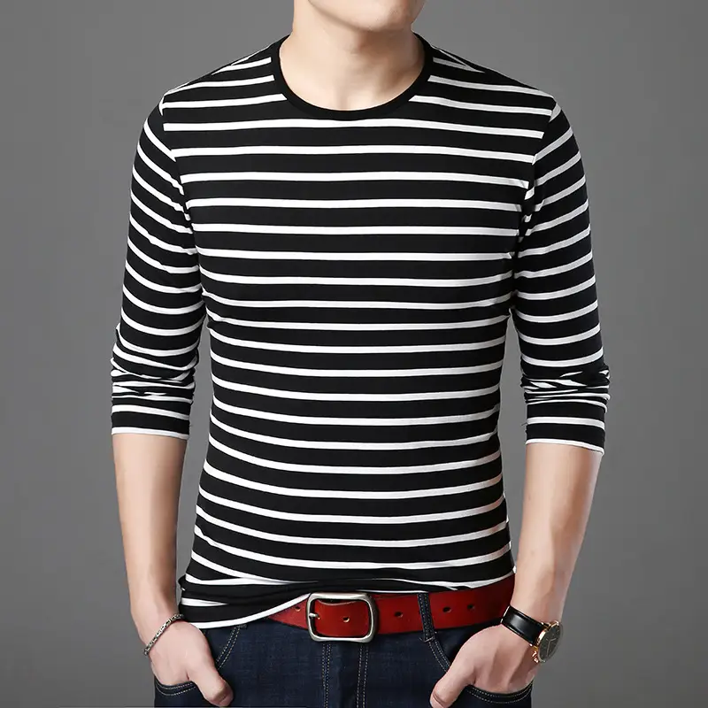 Men Striped Long Sleeve T-Shirt Wholesale - Image 5