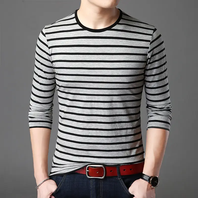 Men Striped Long Sleeve T-Shirt Wholesale - Image 7