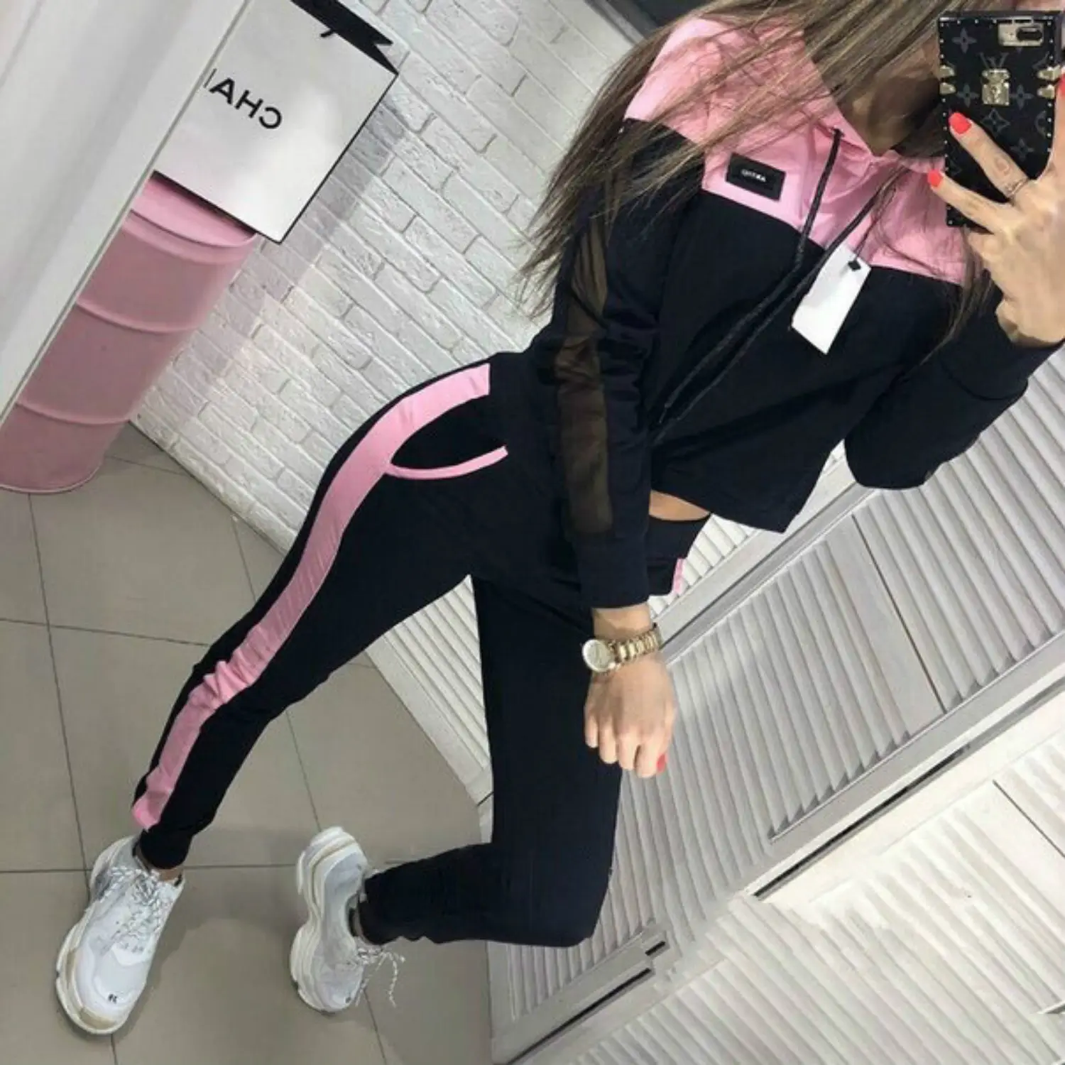 Women's Black & Gold Mesh Track Suit 2019 Autumn Set - Image 6