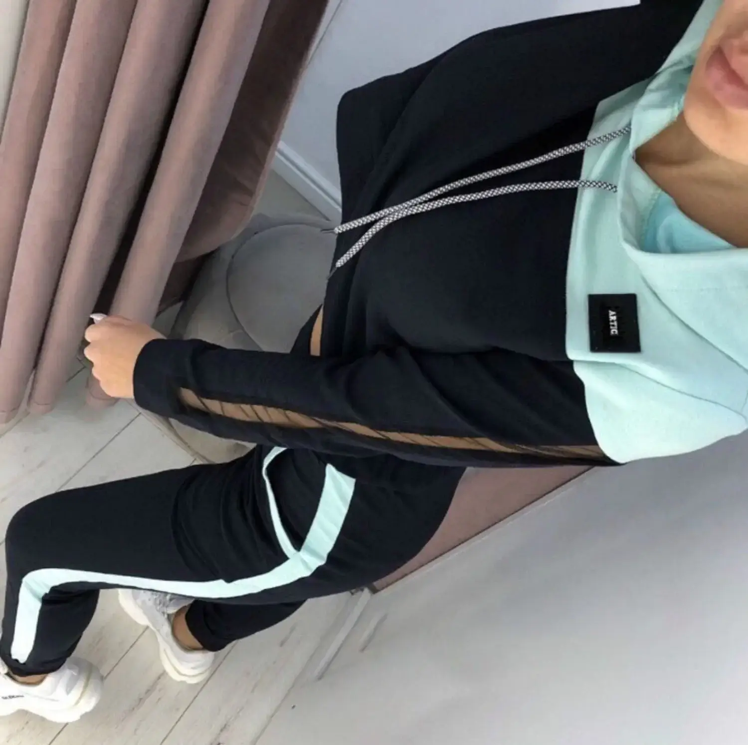 Women's Black & Gold Mesh Track Suit 2019 Autumn Set - Image 4