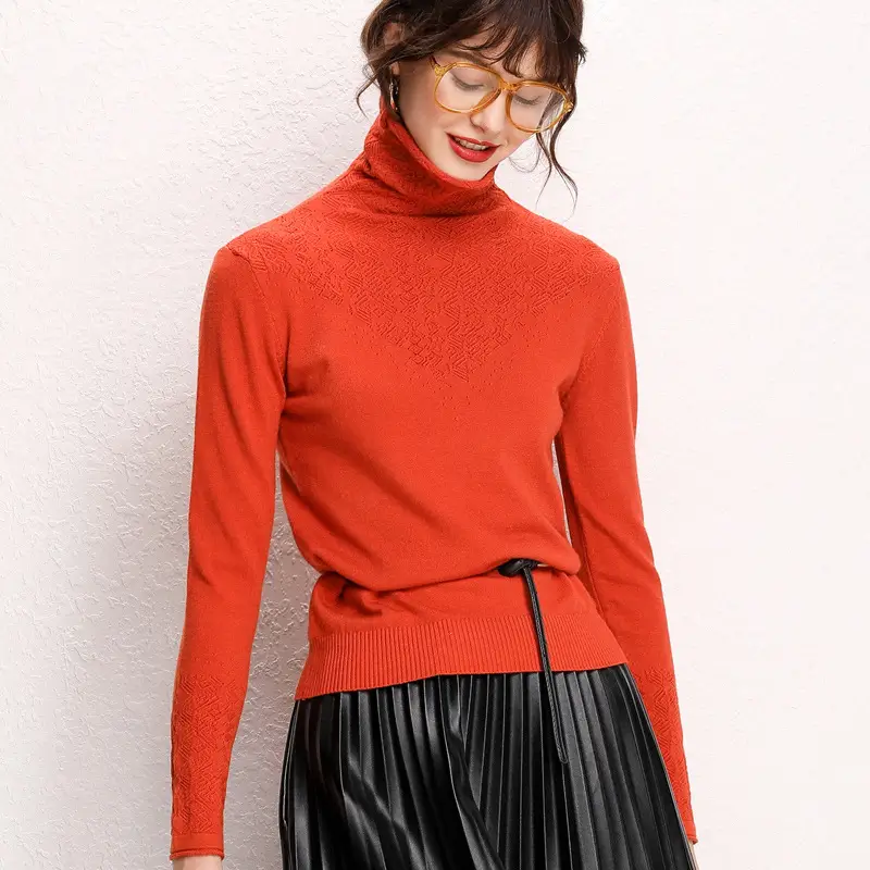 Women's Blue Knitted Turtleneck Sweater Large - Image 10