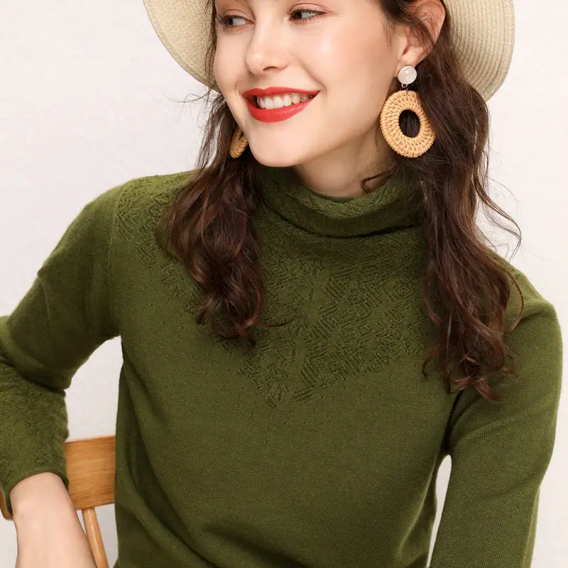 Women's Blue Knitted Turtleneck Sweater Large - Image 11