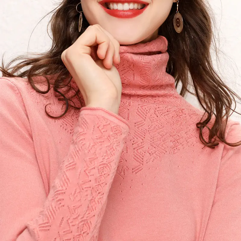 Women's Blue Knitted Turtleneck Sweater Large - Image 2