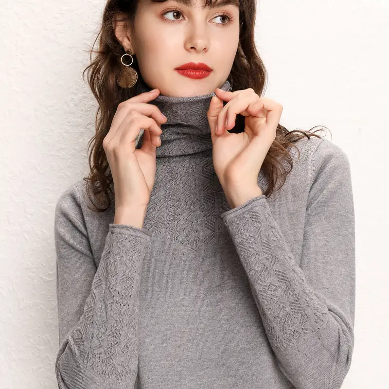 Women's Blue Knitted Turtleneck Sweater Large - Image 4