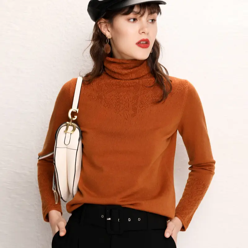 Women's Blue Knitted Turtleneck Sweater Large - Image 6