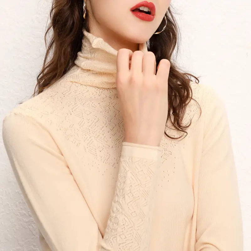 Women's Blue Knitted Turtleneck Sweater Large - Image 7