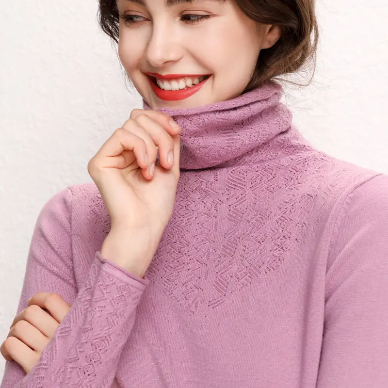 Women's Blue Knitted Turtleneck Sweater Large - Image 8