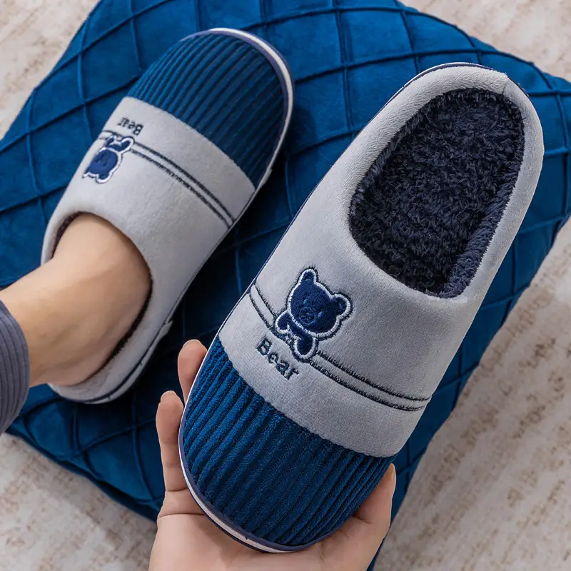 Cotton Slippers Men's Household Autumn and Winter Home Warm Non-slip Thick Bottom Women's Indoor Mao Mao Floor Slippers Winter