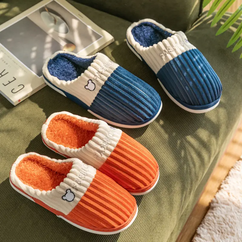 Cotton Slippers Men's Household Autumn and Winter Home Warm Non-slip Thick Bottom Women's Indoor Mao Mao Floor Slippers Winter