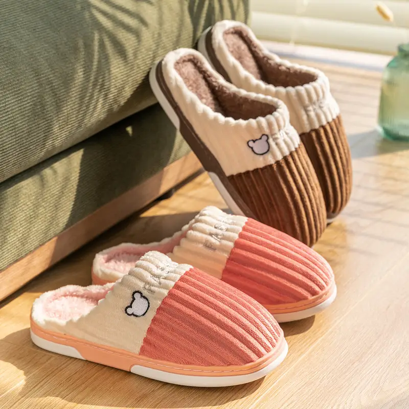 Cotton Slippers Men's Household Autumn and Winter Home Warm Non-slip Thick Bottom Women's Indoor Mao Mao Floor Slippers Winter