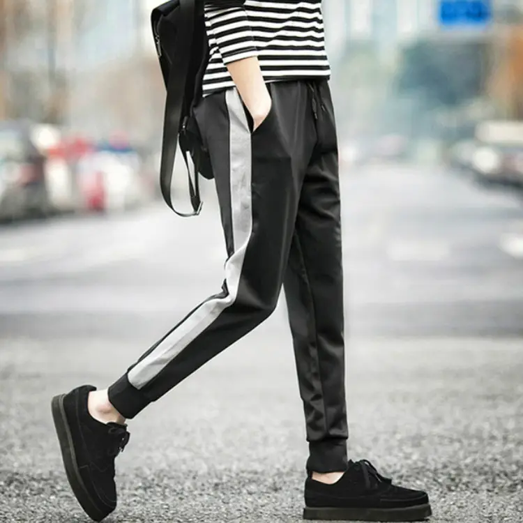 Men's Dark Blue Korean Style Leg Pants with White Stripe - Image 7