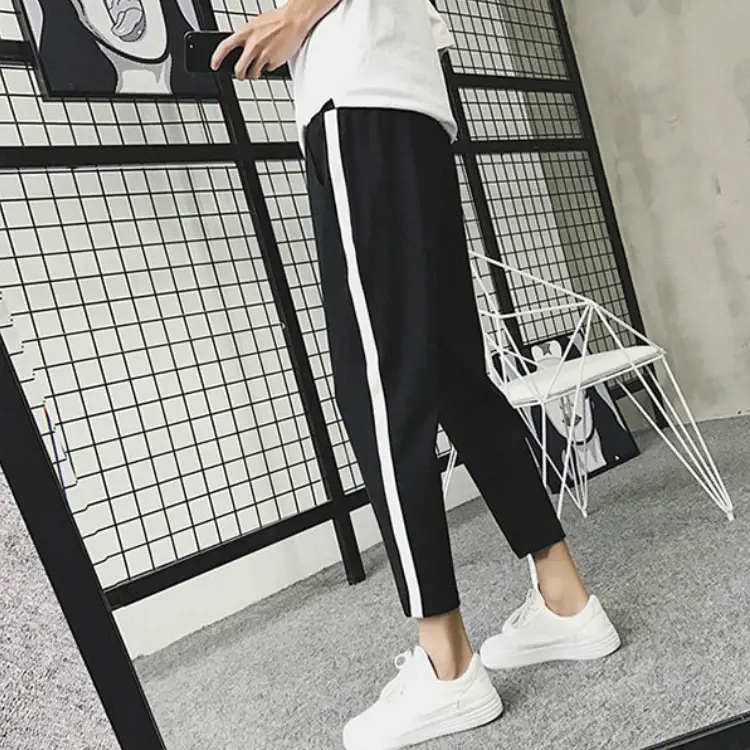 Men's Dark Blue Korean Style Leg Pants with White Stripe - Image 9
