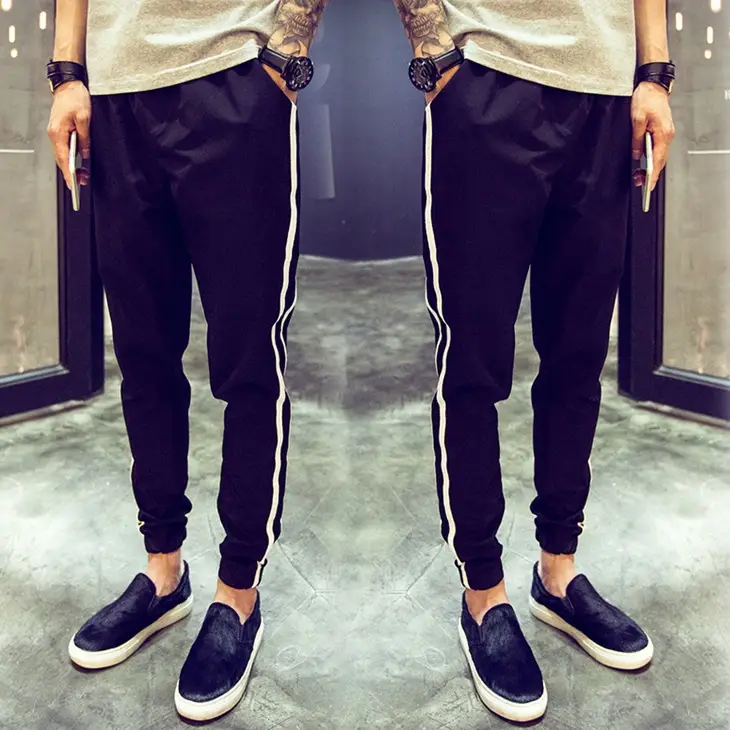 Men's Dark Blue Korean Style Leg Pants with White Stripe - Image 2