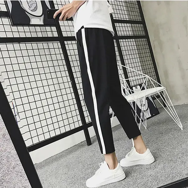 Men's Dark Blue Korean Style Leg Pants with White Stripe - Image 3