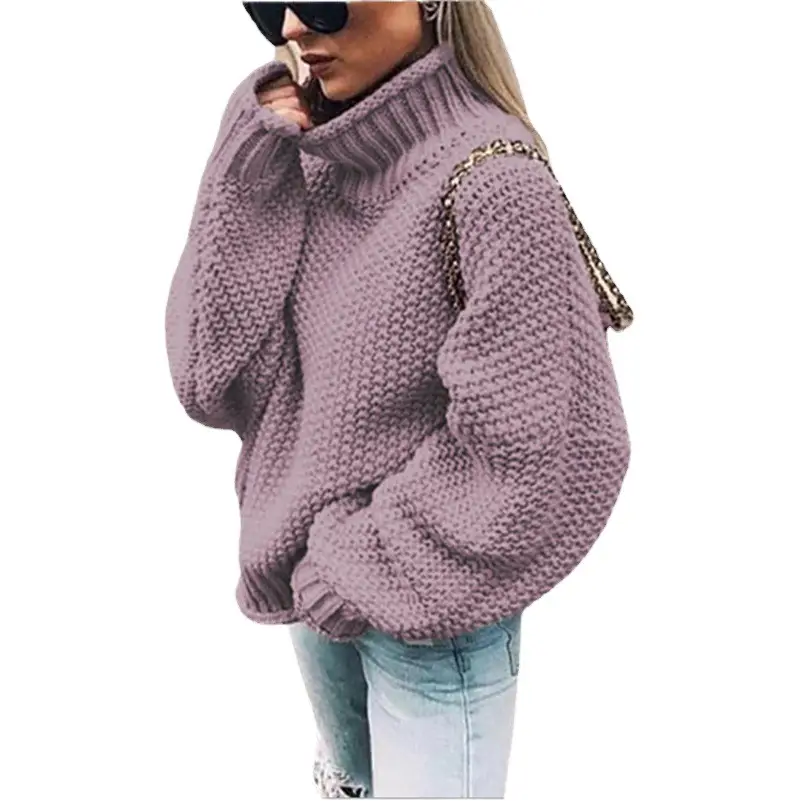 2025 Black Knit Turtleneck Pullover with Bat Sleeves Large